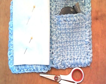 Blue Tweed Needle Book Pincushion