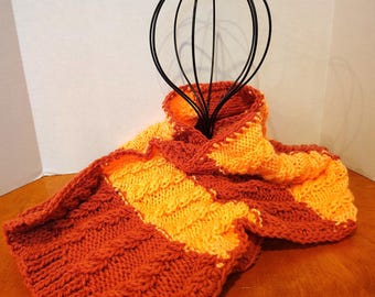 Peach and Rust Striped Hand Knitted Scarf
