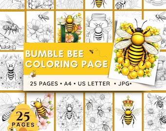 Bumble Bee Malvorlagen: 25 florale Designs zum Entspannen (Digitaler Download)