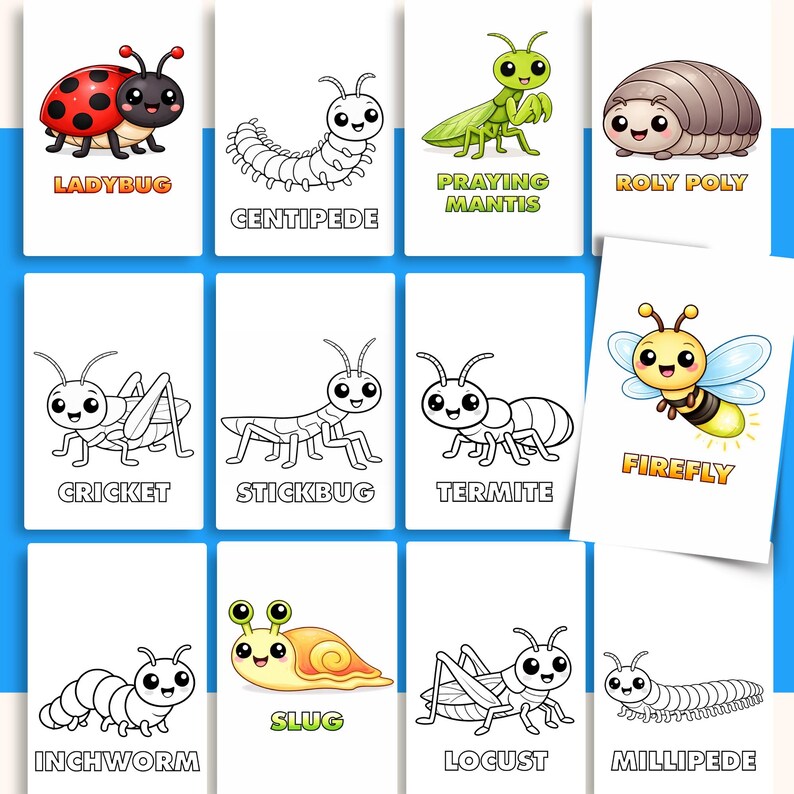 32 Insect Coloring Pages for Kids | Printable JPG (US Letter, A4) - Etsy