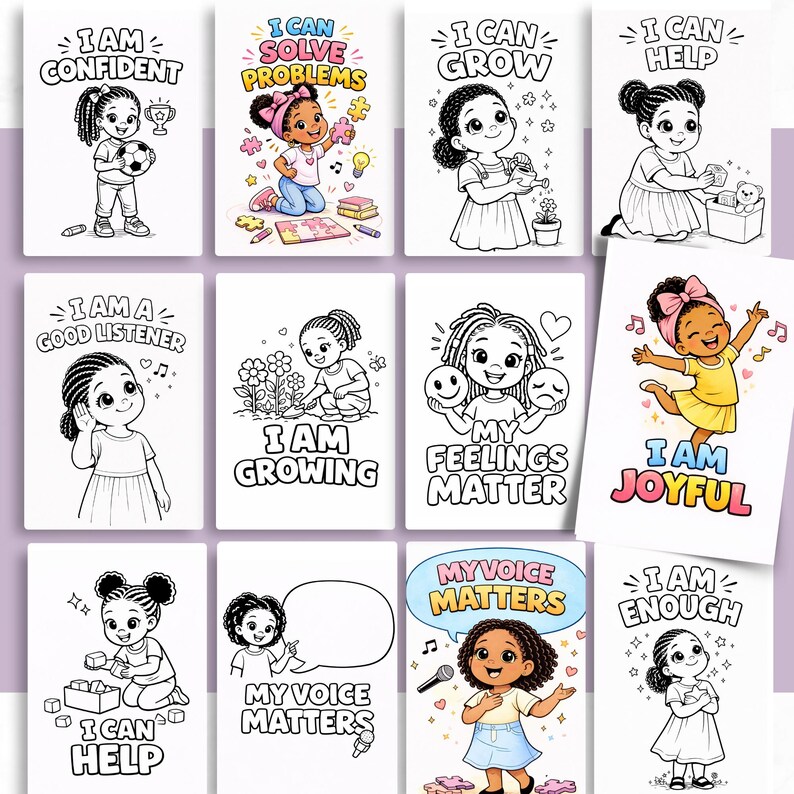 Kids Positive Affirmation Coloring Pages | Little Black Girl Self ...