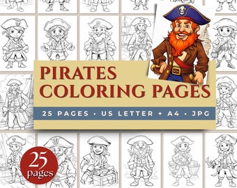 Piraten Malseiten zum Ausdrucken, Piraten Abenteuer Kunst für Kinder, lustige Piraten Illustration Set