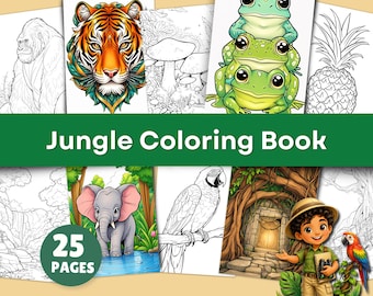 Kinder Malbücher Natur: 25 lebendige Dschungel Tier Seiten | Lustiger pädagogisch wertvoller digitaler Download