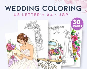 Hochzeit Malseiten zum ausdrucken, Braut floralen Aktivität digitaler Download