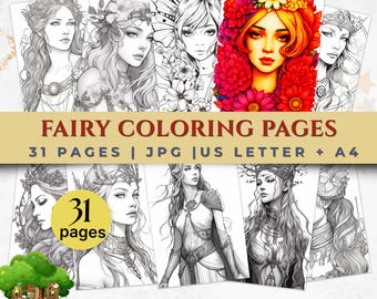 Fee Ausmalseiten, Verzauberte, Fantasy Kunst, Procreate Printables (31 Seiten)