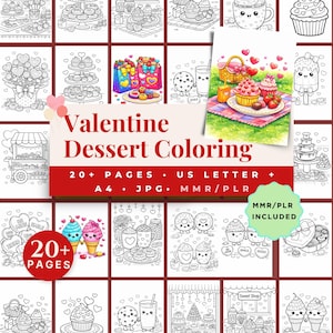 Valentine Dessert Coloring Pages | 20+ Sweets, Treats (JPG, Commercial Use