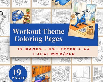 Workout Thema Malseiten | 19 Seiten | US Letter + A4 | Kommerzielle Nutzung | MMR PLR