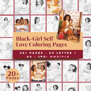 Mindfulness Canva Templates | Black Girl Self Love Coloring Pages | 20+ Artworks for Therapy image 1