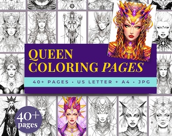Königin Ausmalbilder | 40+ Royal Fantasy Kunstdrucke (Digitaler Download)