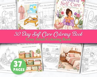30-Tage-Self-Care-Malbuch, gemütliche Achtsamkeitsaktivität (JPG US Letter A4)