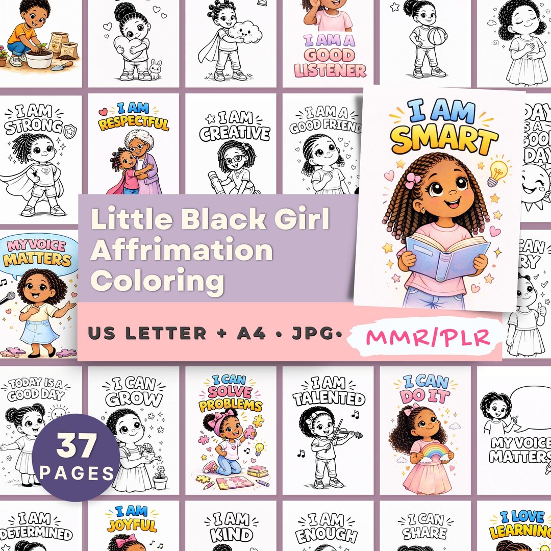 Little Black Girl Affirmation Coloring Pages, Self-love Kids Activity ...