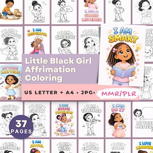 Little Black Girl Affirmation Coloring Pages, Positive Self-Love Kids Activity (Digital Download), Printable Art