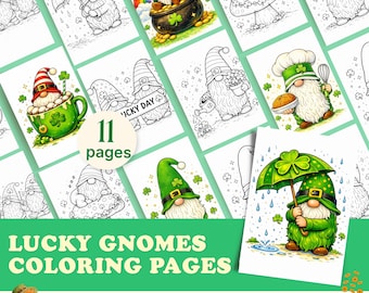 Malvorlagen für Gartenzwerge zum St. Patrick's Day | Arbeitsblätter zum Thema Glückszwerg (Digitaler Download)