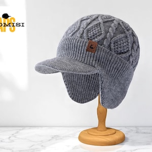 Warm Knit Earflap Hat | Plush Lined Winter Beanie | Unisex Outdoor Cold Weather Cap | Thick Ski Headgear for Daily Wear | Cozy Soft Headwear