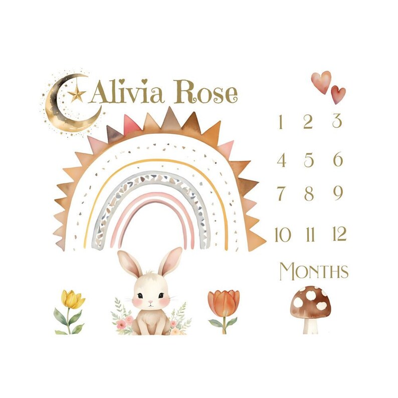 Baby Girl Milestone Blanket, Rainbow Boho Milestone Blanket