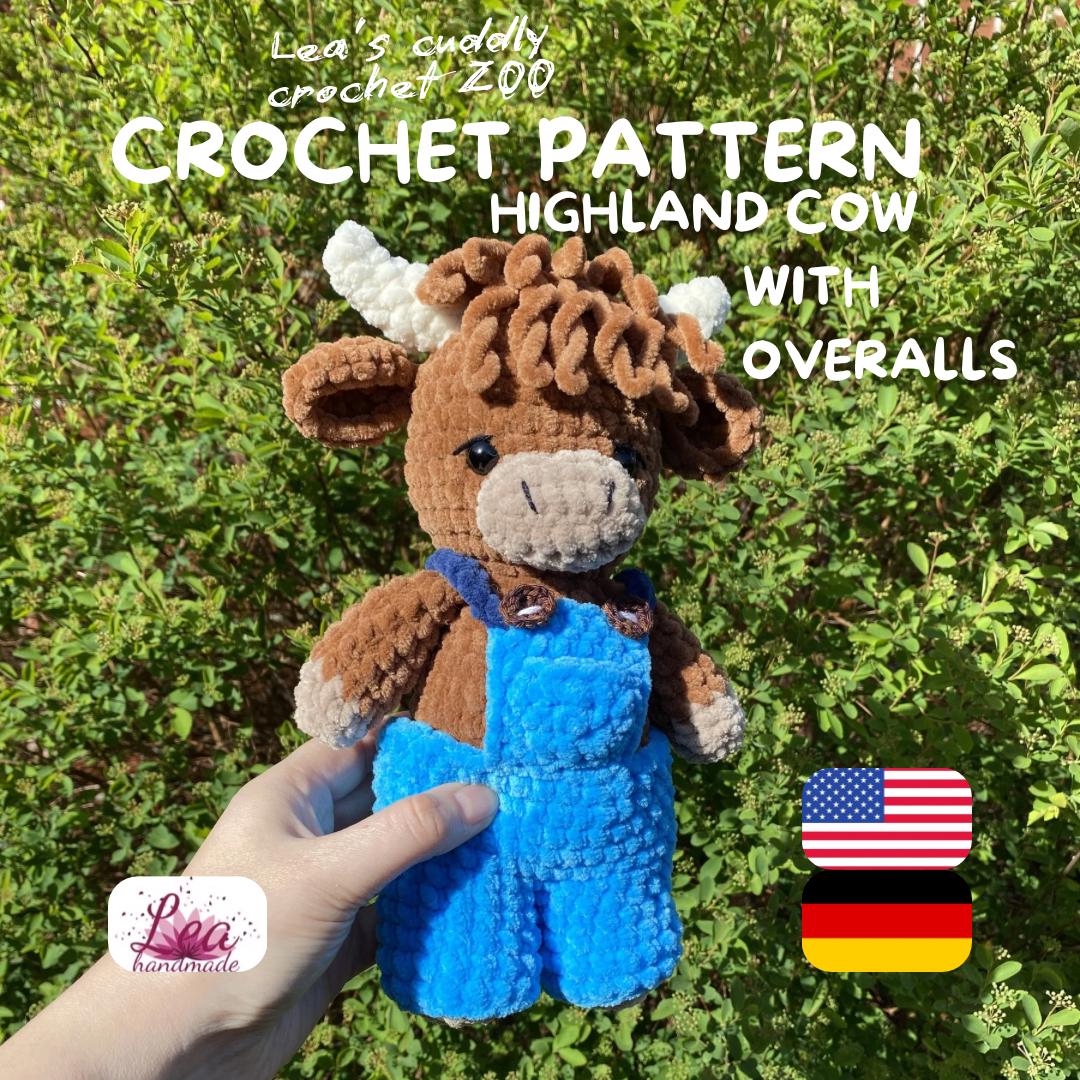 40 Fluffy Cow Crochet Patterns: Add Cuteness to Every Corner of Your Home! 40 Highland cow with overalls Crochet
