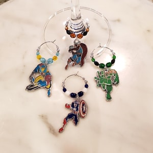 Superhero Comic Book  Themed  Wine Charms w/Pouch