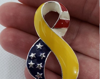 Support Our Troops Bow Brooch//Pin