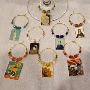 Famous Painting and Artist Painter Art  Wine Charms Set of 8