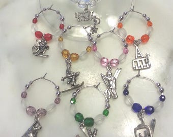 Skiing  Lover Wine Charms set of 8