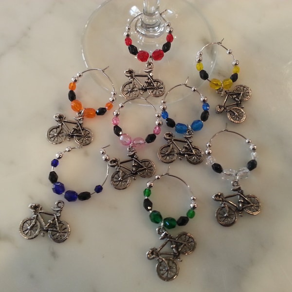 Bicycle Bike Tour de France set  of 8  Wine Charms w/ Pouch