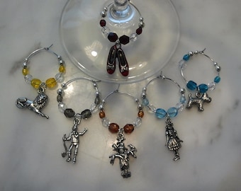 Wizard of Oz Themed Wine Charms Set of 6 with Pouch