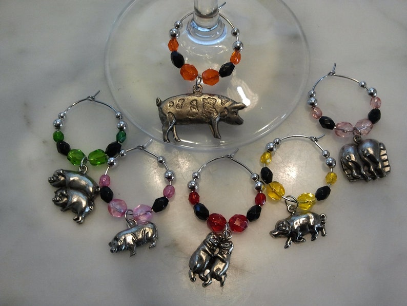 Pig Piglet Pig lover Farm Wine Charms WITH POUCH image 1