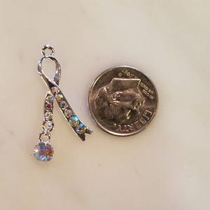 Clear Aurora Borealis Rhinestone  Ribbon Charms Findings LOT OF 6 Left Dangle