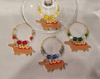 Dachshund Wine Charms w pouch