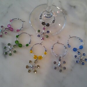 Snowflake Snowflakes Winter with Rhinestone  Wine Charms