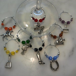 Equestrian Horse Riding Racing Wine Charms set of 8