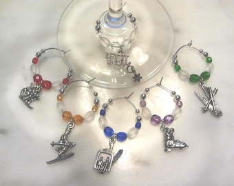Skiing  Lover Wine Charms set of 6