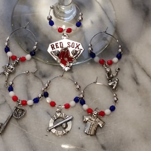 Boston Red Sox Soxs  Baseball Wine Charms w/ Pouch