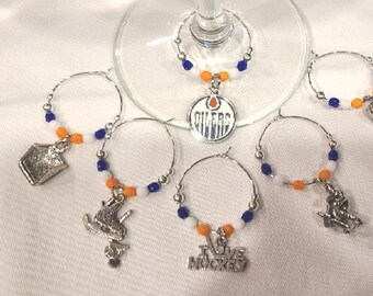 Edmonton Oilers Hockey wine charms w/pouch