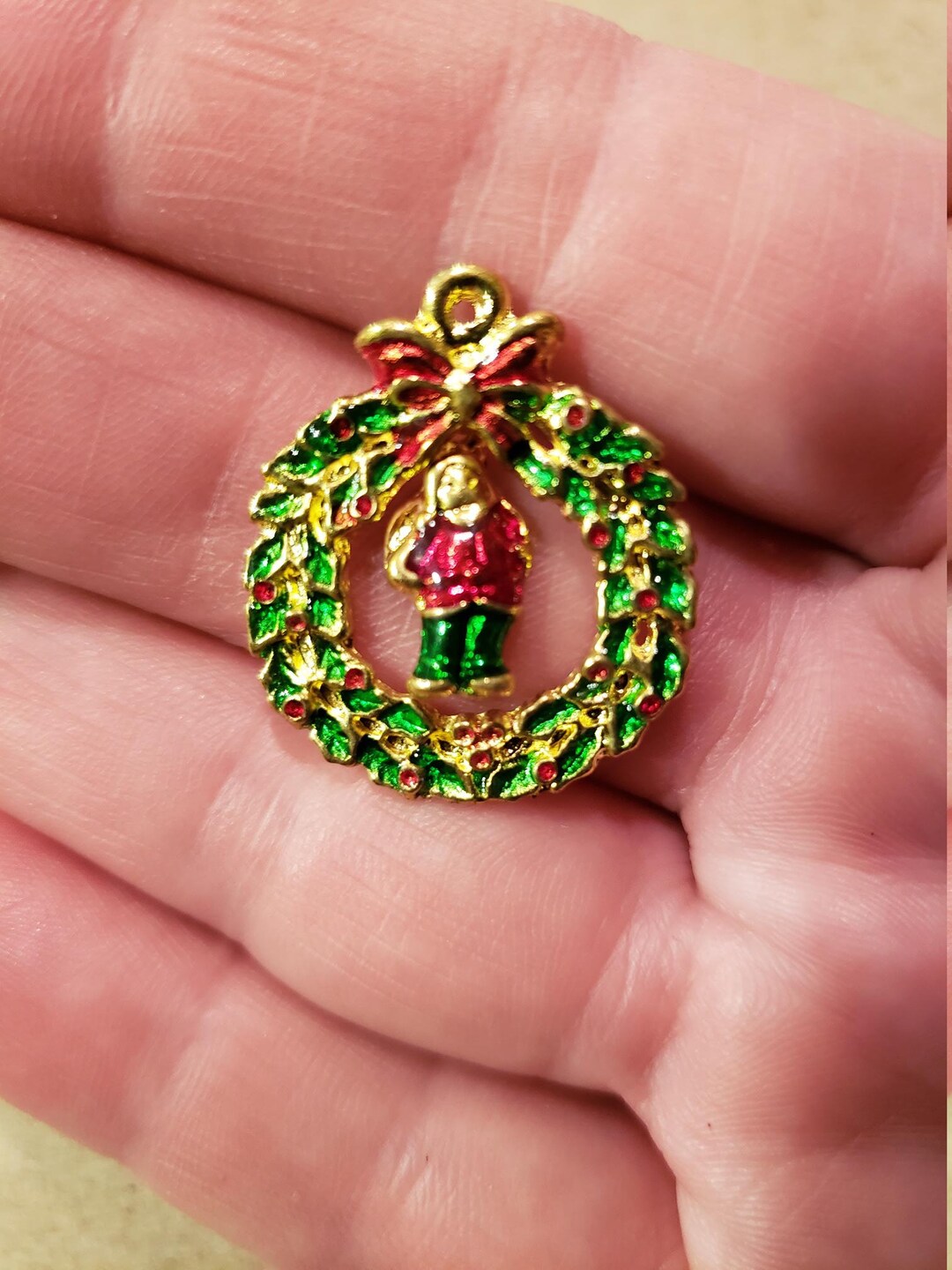 Kranz Weihnachten Rot und Grün Gold mit Baumeln Santa in Mitte Charms