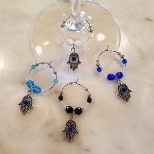Evil Eye with Hand Wine Charms w/Pouch