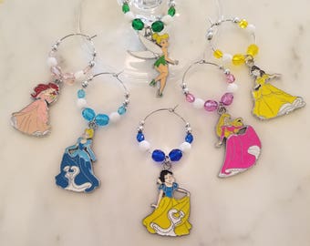 Disney Princess  Themed Wine Charms w/Pouch