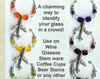 Airplane Airplanes Pilot Flight Wine Charms w/Pouch