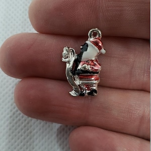 Santa with List   Enamel charms findings silver tone 6pc