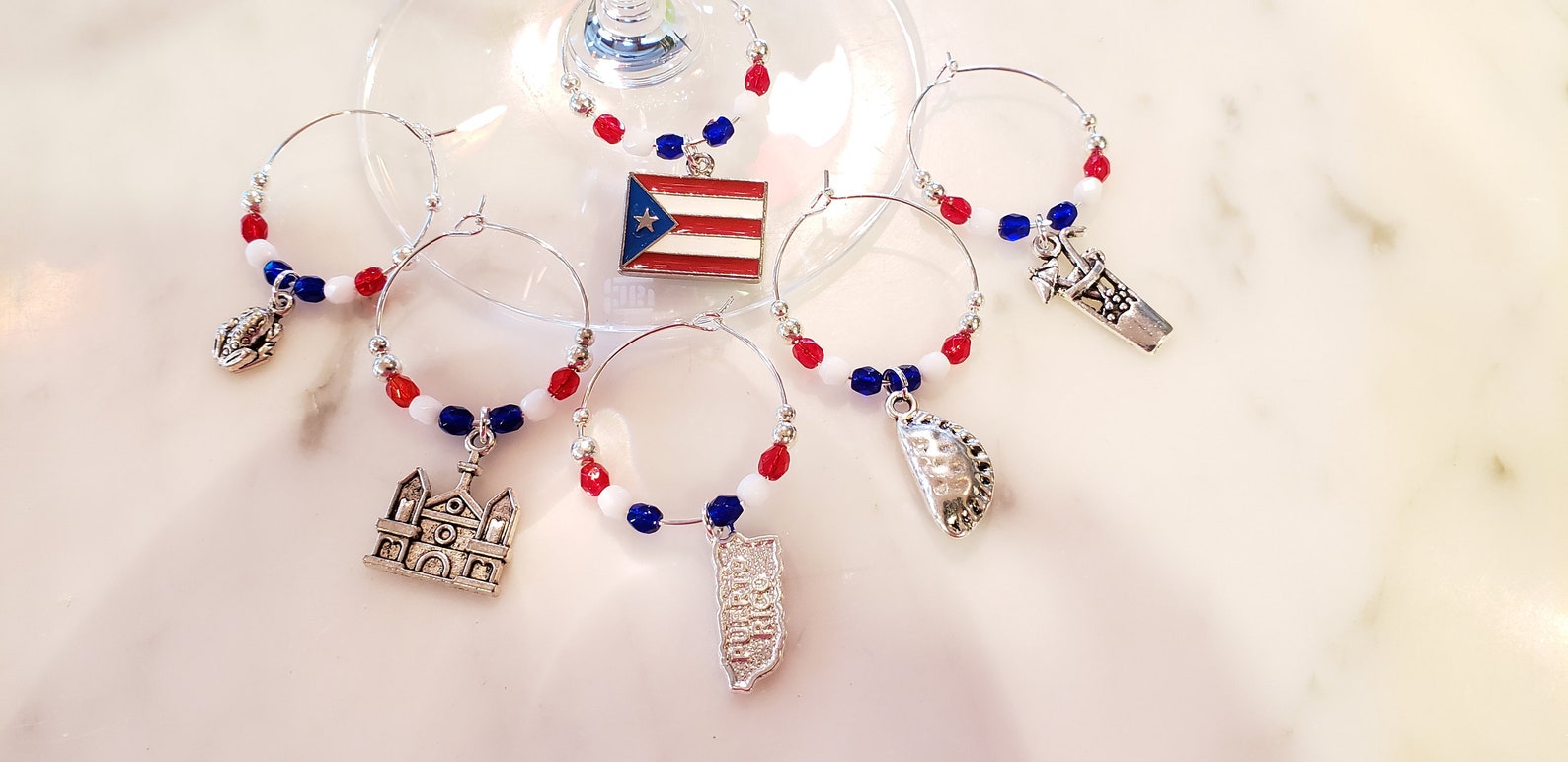 Puerto Rico Puerto Rican Themed Wine Charms With Pouch - Etsy