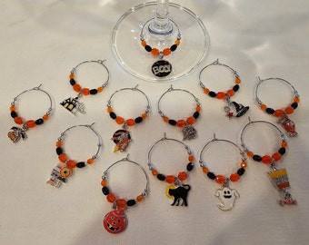 Halloween  Wine Charms set of 12 with Pouch