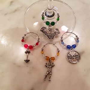 Body Builder Weight Lifter Wine Charms W Pouch