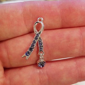 Blue Rhinestone  Ribbon Charms Findings LOT OF 8 Right Dangle