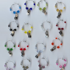 Dice Bunco  Wine Charms set of 6 w pouch choose your colors