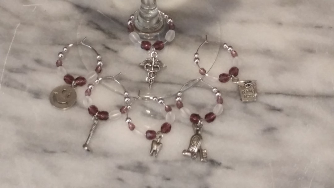 Dentist Dental Hygienist Wine Charms W Pouch Etsy