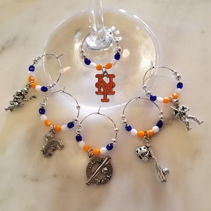 New York Mets Baseball Wine Charms w/ Pouch