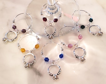 Diamond ring Engagement Wedding Bridal Shower Wine Charms with Pouch