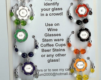Casino Chips Gambling Las Vegas Wine Charms w/pouch