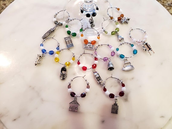 Monopoly Themed Wine Charms with Pouch Set of 14