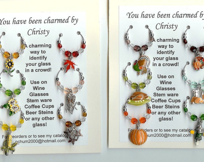 Thanksgiving Fall Wine Charms W/ Pouch SET 12 V3 Etsy
